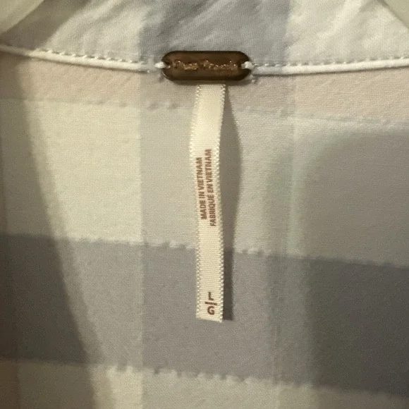 Free People Women's Fringed Plaid Button-Up Shirt Multicolor Size Large Pastel - Picture 5 of 11